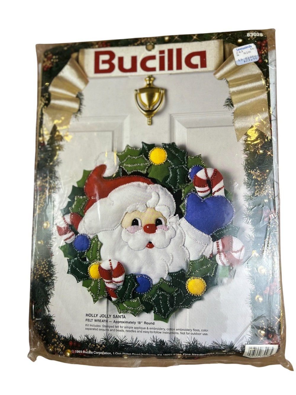 1993 Bucilla Christmas Holly Jolly Santa Felt Wreath Kit 18” NEW #83028
